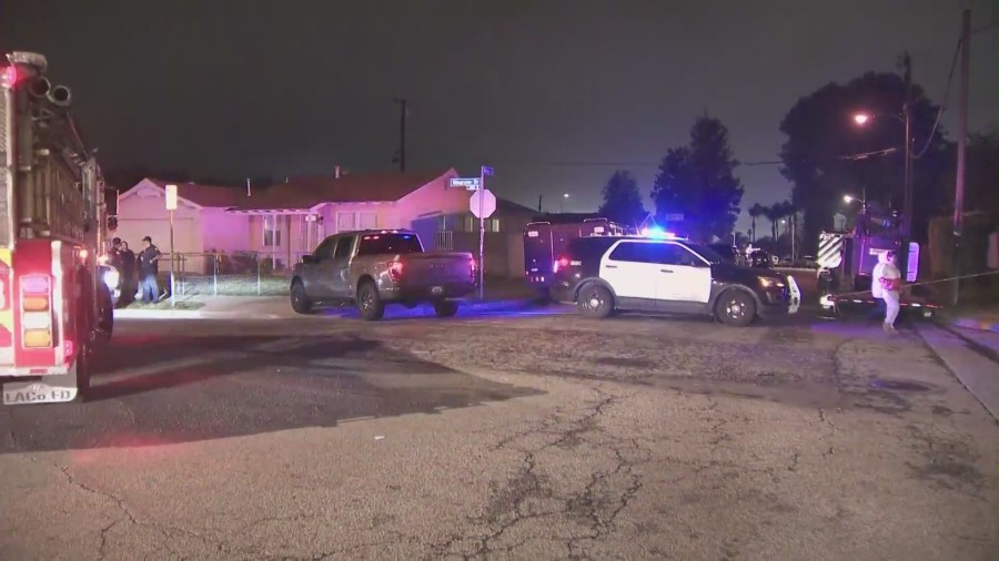 A standoff involving a man who allegedly fired shots at Los Angeles County sheriff’s deputies continues over 24 hours in Valinda on March 11, 2023. (KTLA)