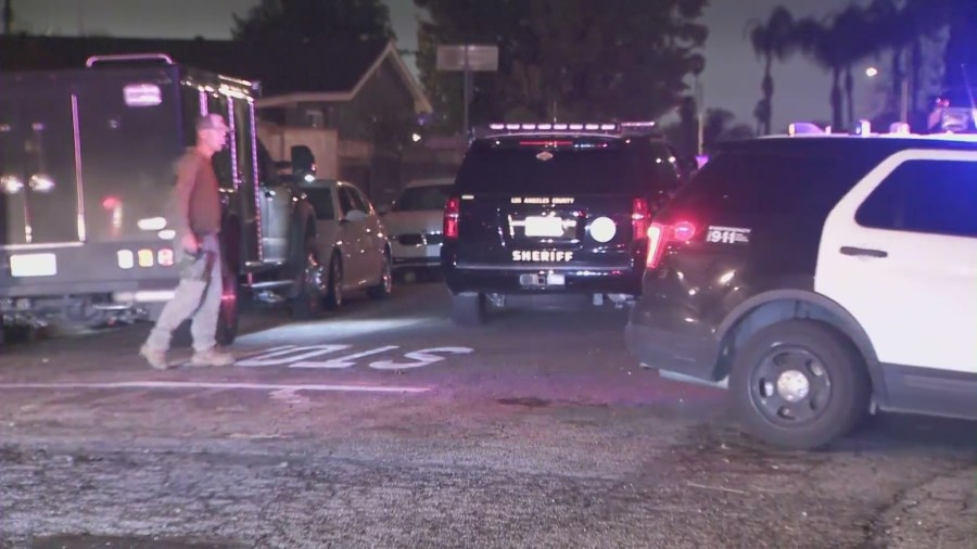 A standoff involving a man who allegedly fired shots at Los Angeles County sheriff’s deputies continues over 24 hours in Valinda on March 11, 2023. (KTLA)