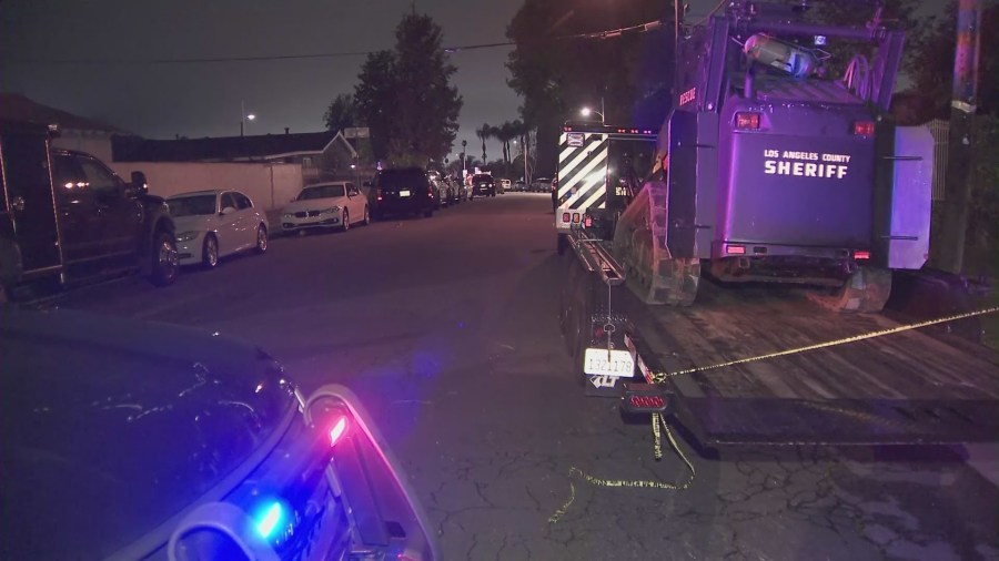 A standoff involving a man who allegedly fired shots at Los Angeles County sheriff’s deputies continues over 24 hours in Valinda on March 11, 2023. (KTLA)