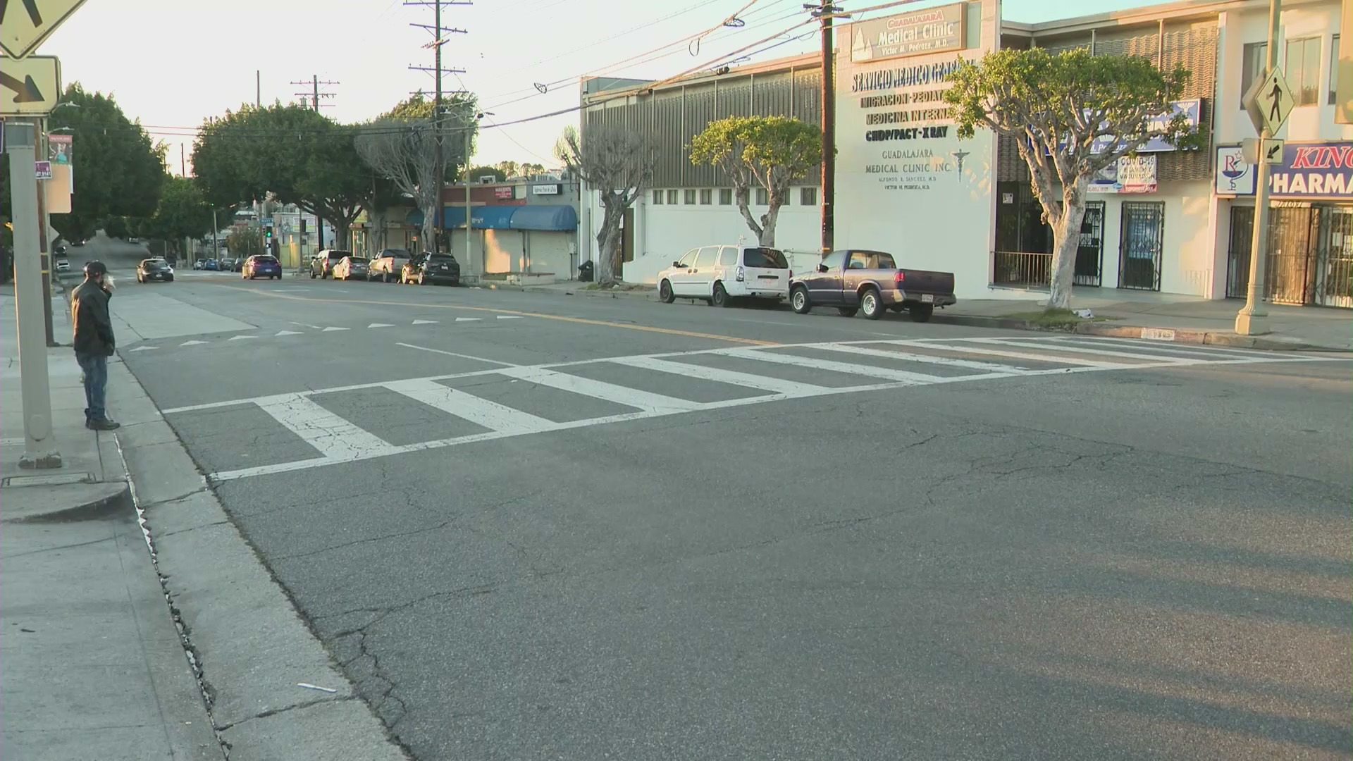 The intersection where a 13-year-old boy lost his leg after a hit-and-run crash on March 30, 2023. (KTLA)