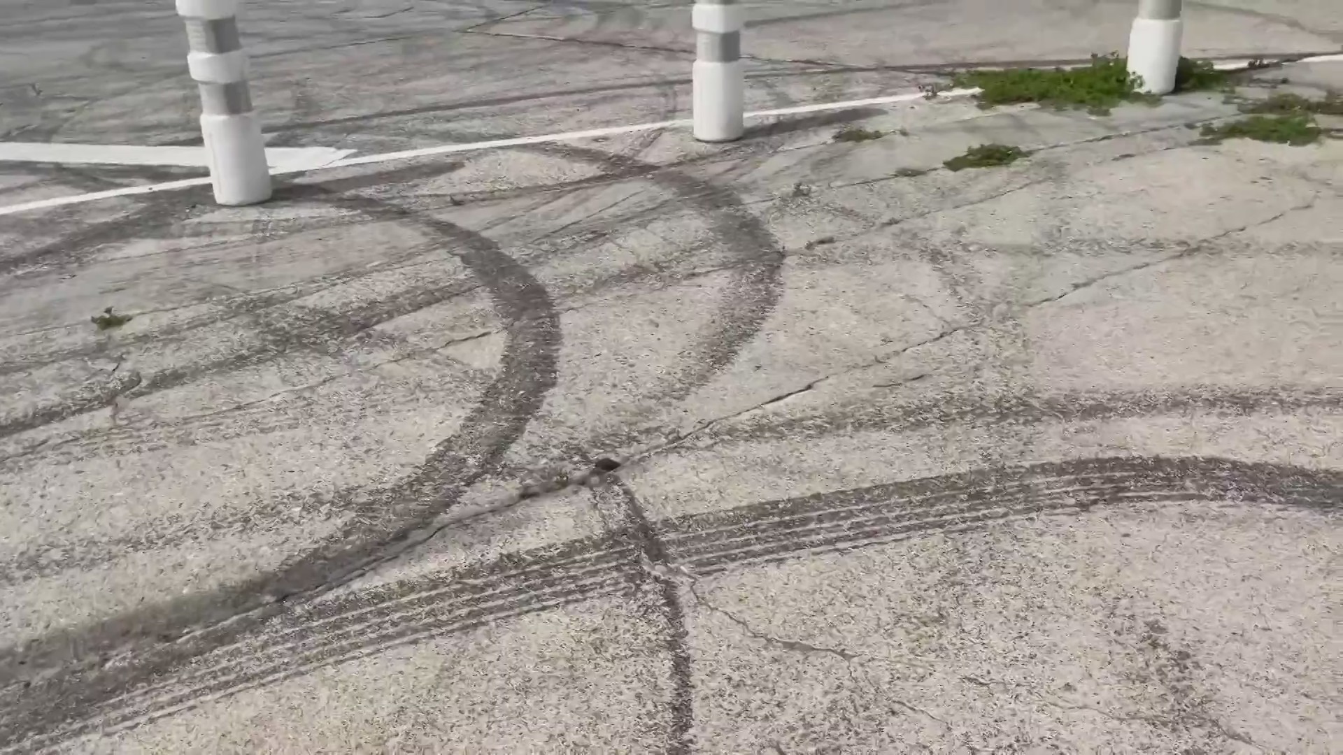 Tire burnout marks from illegal street stunts and takeovers in the Angelino Heights area. (KTLA)