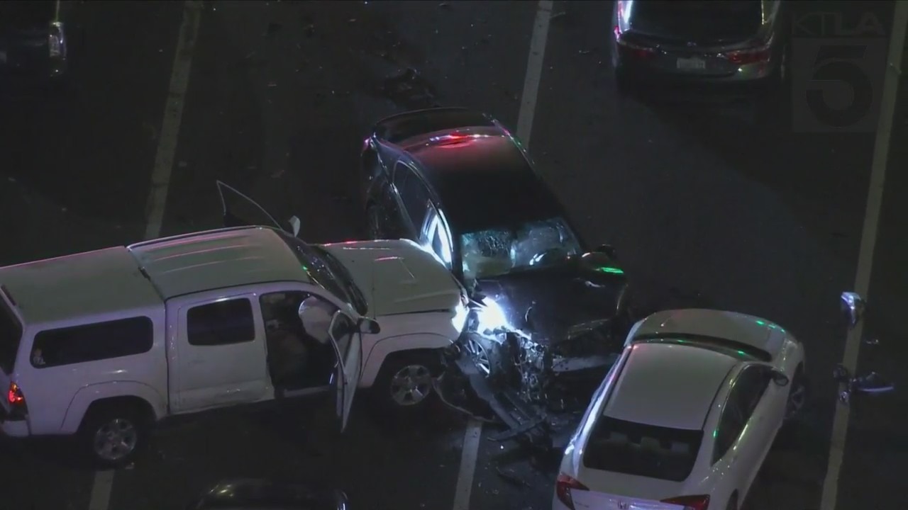 One person is dead and at least eight others were hospitalized after a multi-vehicle crash in Long Beach on Tuesday night. (KTLA)