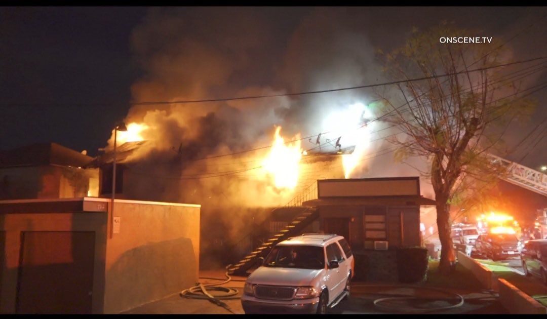 An apartment building in Buena Park burned on April 5, 2023. (OnScene.TV)