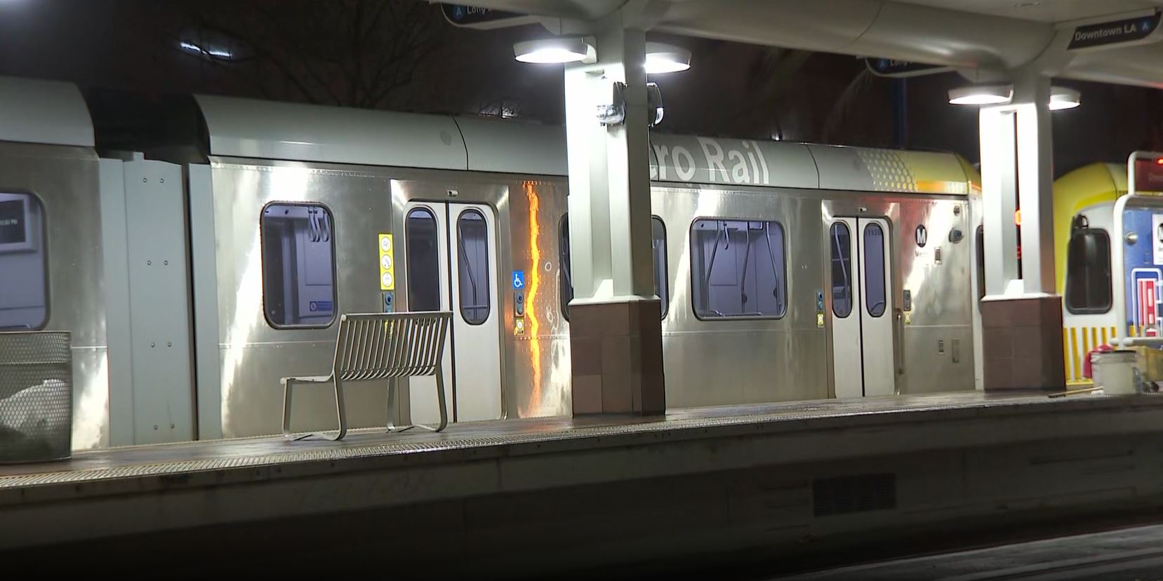 A man was found stabbed to death on a train in Long Beach on April 12, 2023. (KTLA)