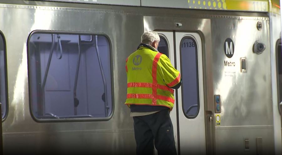 A man was found stabbed to death on a train in Long Beach on April 12, 2023. (KTLA)