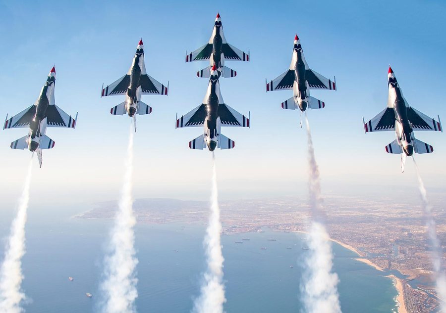 The U.S. Air Force Air Demonstration Squadron “Thunderbirds” perform at an air show. The Delta is a display of aerial teamwork and the perfect way to close the show and instill patriotic pride. (U.S. Air Force photo by Tech. Sgt. Ned T. Johnston)