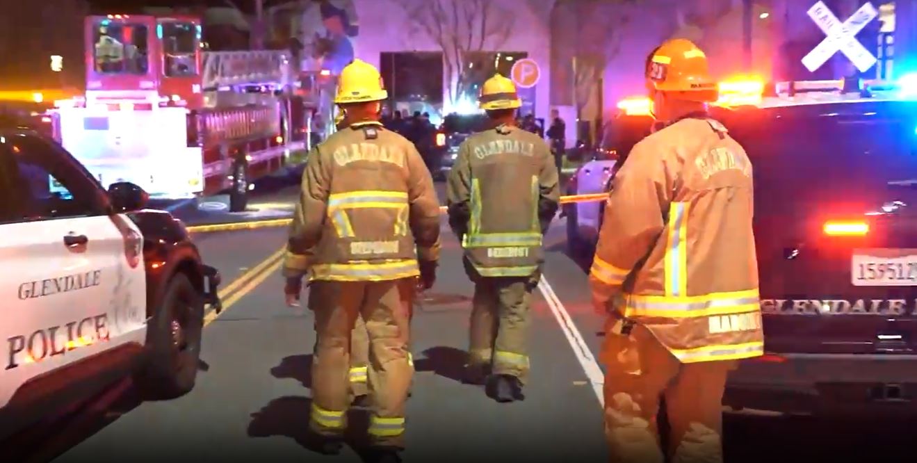 Stolen car suspect crashes into The Americana at Brand mall in Glendale after a pursuit on April 1, 2023. (KeyNews.TV)