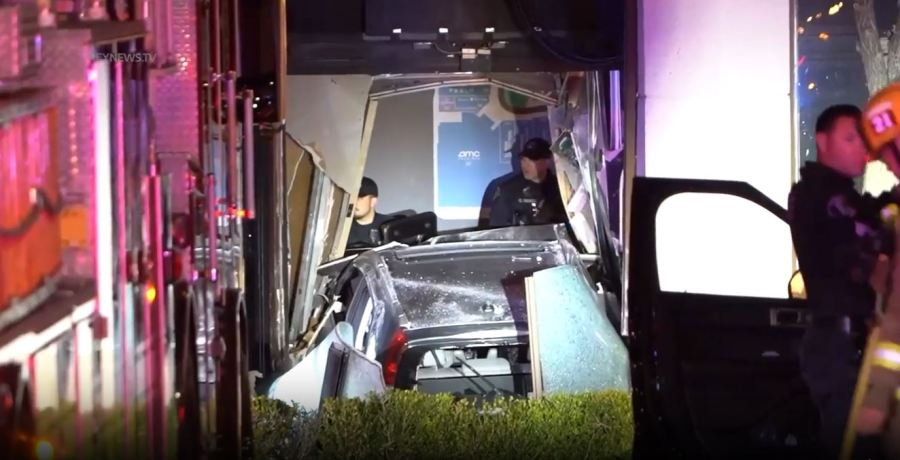 Stolen car suspect crashes into The Americana at Brand mall in Glendale after a pursuit on April 1, 2023. (KeyNews.TV)