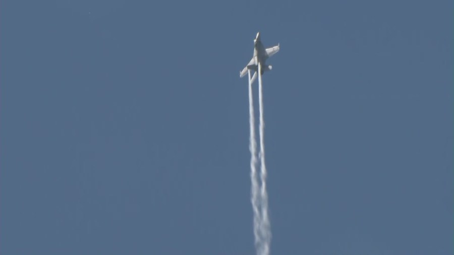 Aircraft performing at the Southern California Airshow at the March Air Reserve Base in Riverside. (KTLA)