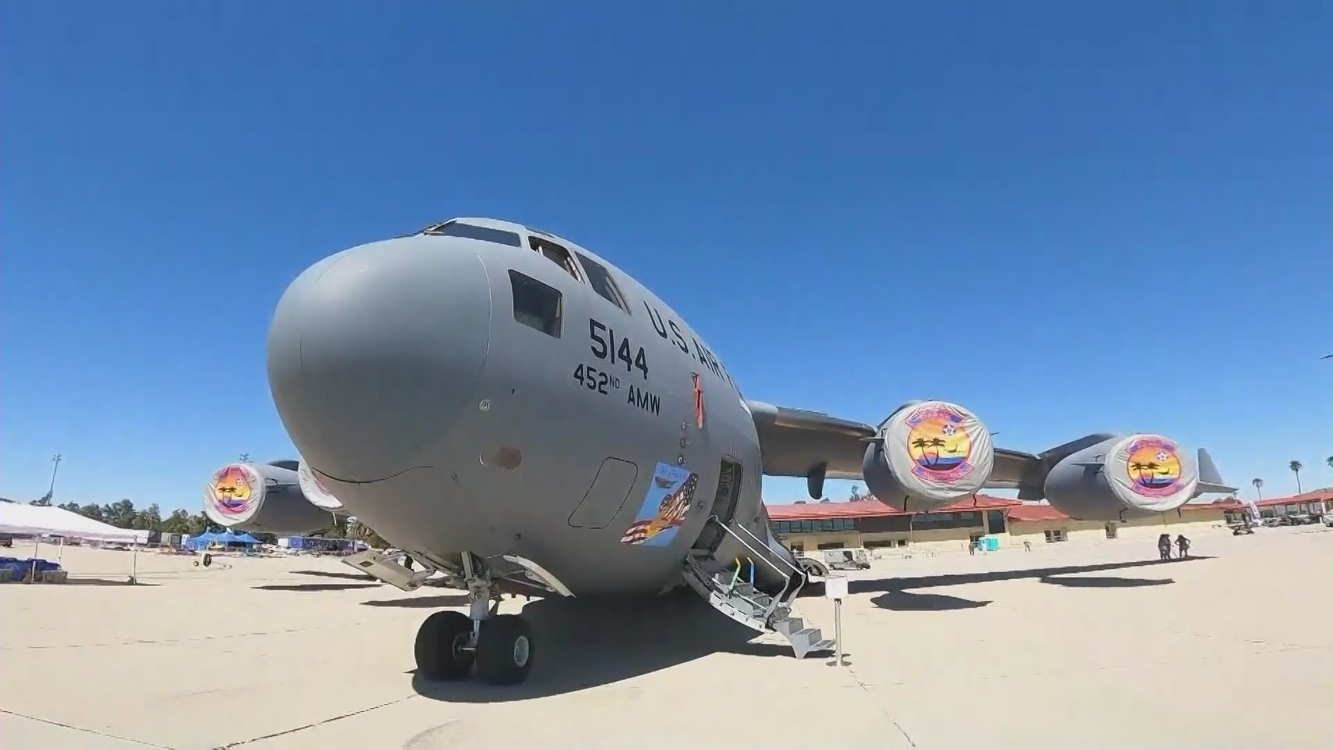 Aircraft displayed at the Southern California Airshow at the March Air Reserve Base in Riverside. (KTLA)