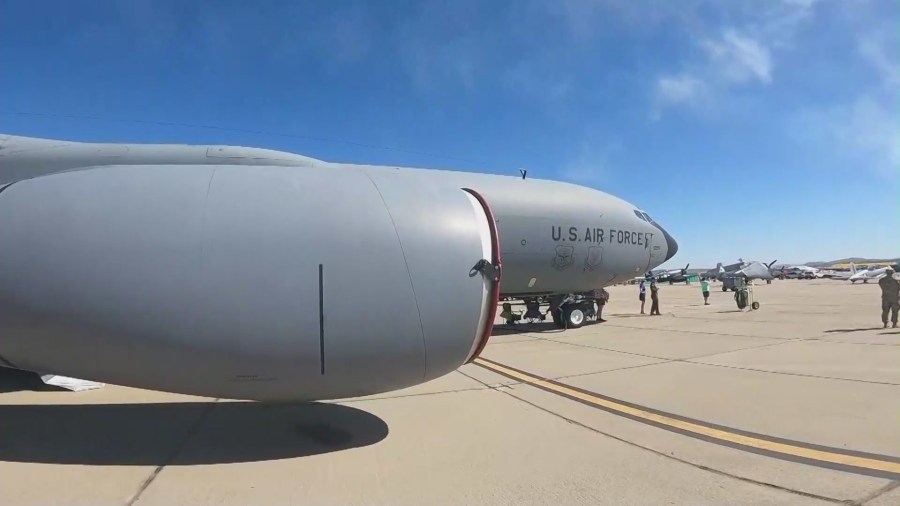 Aircraft displayed at the Southern California Airshow at the March Air Reserve Base in Riverside. (KTLA)