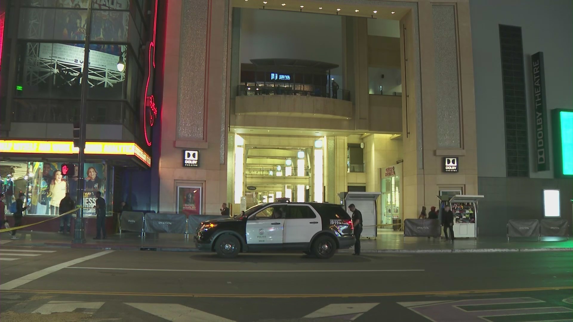 A man is hospitalized after being shot in the head on Hollywood Boulevard Friday night. (KTLA)