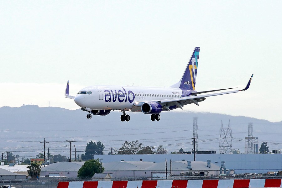 An Avelo aircraft is seen at Hollywood Burbank Airport on April 07, 2021 in Burbank, California(Joe Scarnici/Getty Images for Avelo)