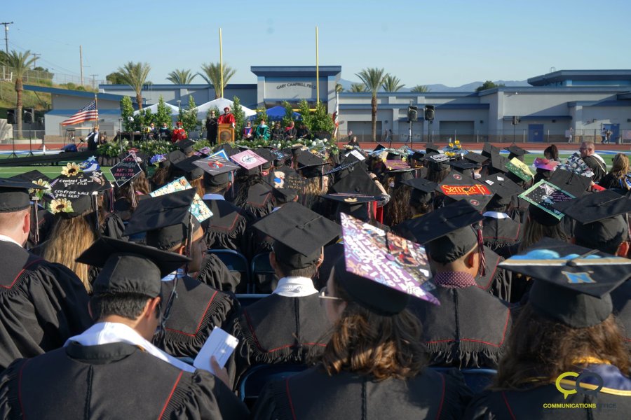 This photo from the Corona-Norco Unified School District shows the John F. Kennedy Middle College High School graduating class 2019.