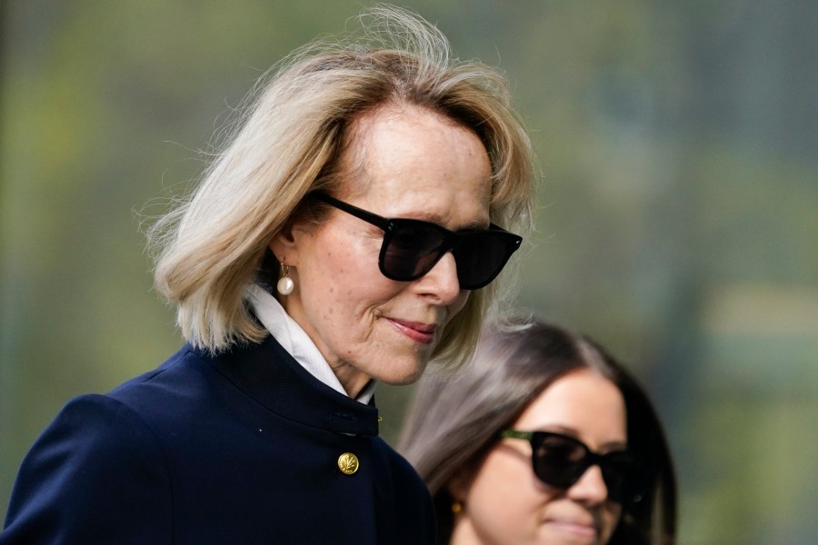 Former advice columnist E. Jean Carroll arrives to Manhattan federal court, Monday, May 1, 2023, in New York. (AP Photo/John Minchillo)