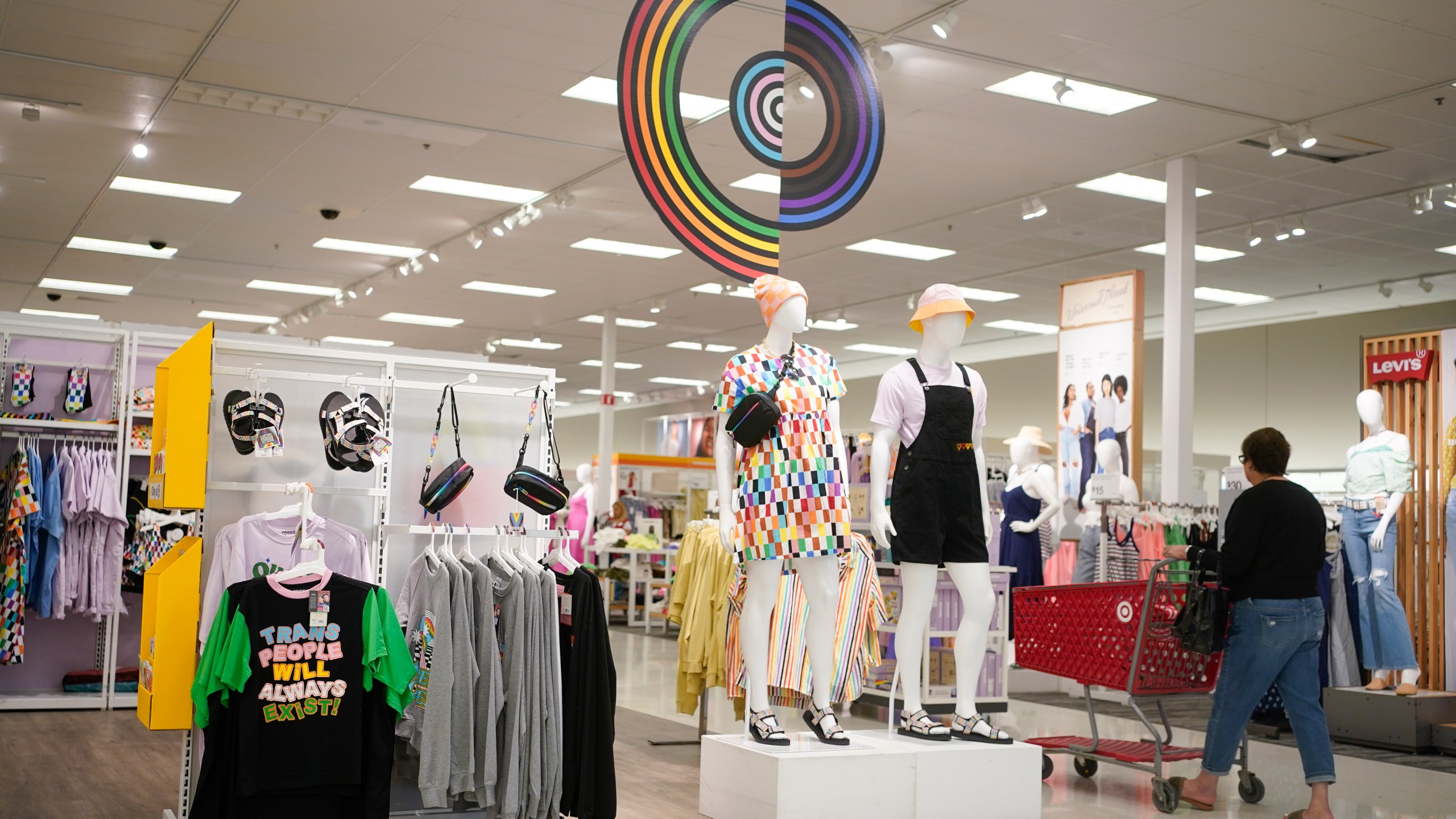 Pride month merchandise is displayed at the front of a Target store in Hackensack, N.J., Wednesday, May 24, 2023. Target is removing certain items from its stores and making other changes to its LGBTQ+ merchandise nationwide ahead of Pride month, after an intense backlash from some customers including violent confrontations with its workers. (AP Photo/Seth Wenig)