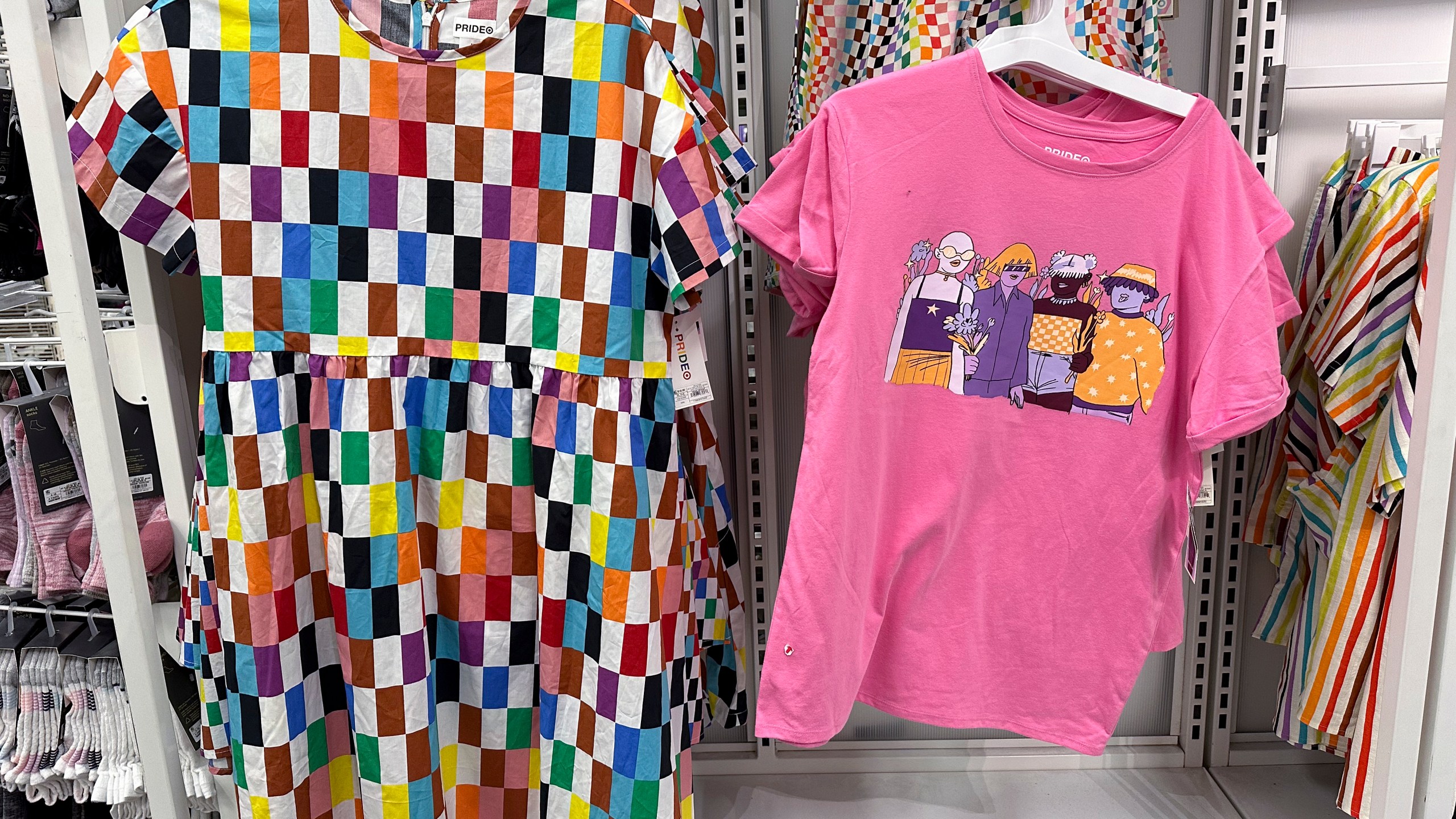 Pride month merchandise is displayed at a Target store Wednesday, May 24, 2023, in Nashville, Tenn. Target is removing certain items from its stores and making other changes to its LGBTQ+ merchandise nationwide ahead of Pride month, after an intense backlash from some customers including violent confrontations with its workers. (AP Photo/George Walker IV)