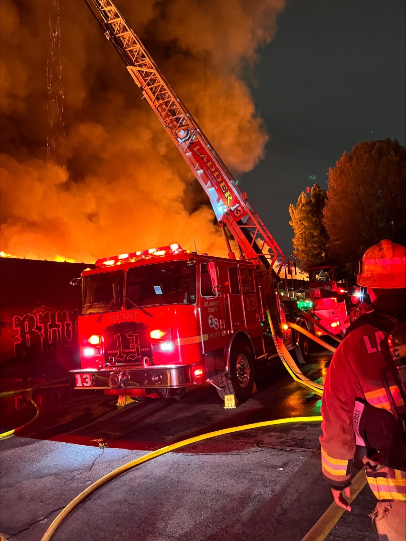 The Los Angeles County Fire Department provided this photo of an industrial fire in Commerce on May 5, 2023.