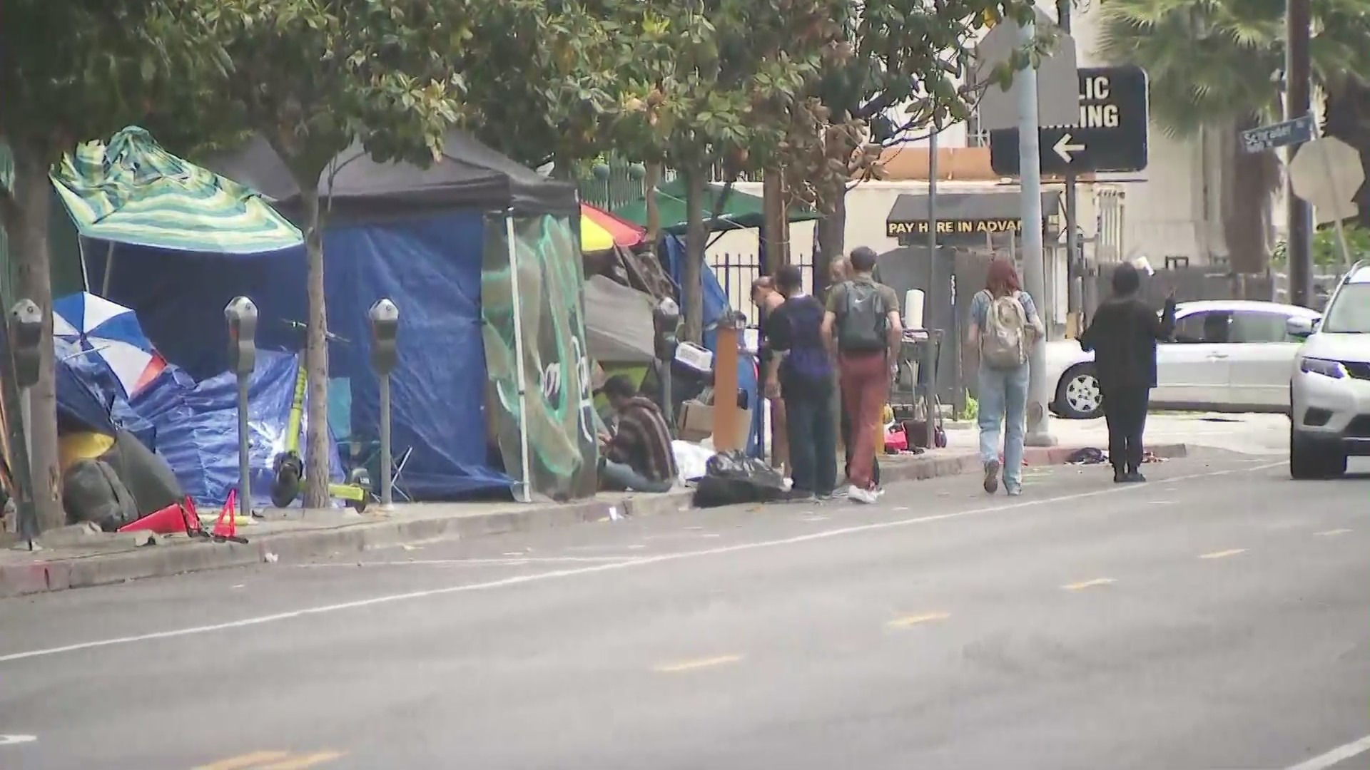 A homeless encampment in Hollywood is shown on May 18, 2023. (KTLA)