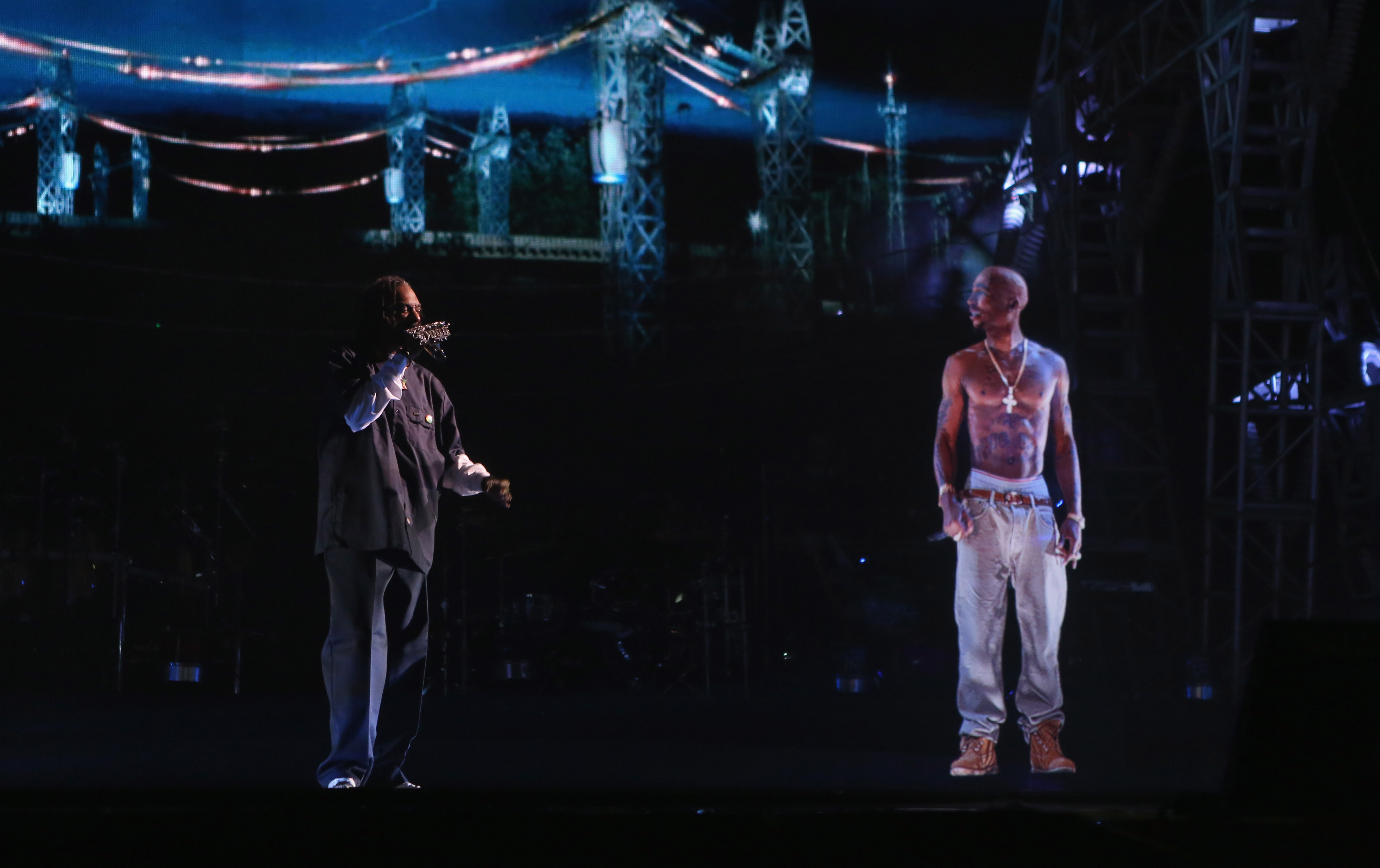 Snoop Dogg famously performed with a 2Pac hologram at the 2012 Coachella Valley Music & Arts Festival at the Empire Polo Field on April 15, 2012 in Indio, California. (Christopher Polk/Getty Images for Coachella)