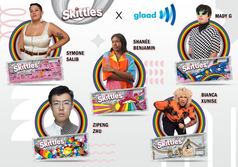 SKITTLES previews its 2023 Pride program with a first look at its fourth annual SKITTLES Pride packs, swapping out the brand’s signature rainbow on packaging for original designs crafted by five LGBTQ+ artists to tell a visual story of Pride. (Mars)