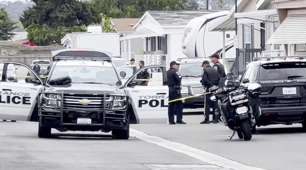 Police block off the scene of a death investigation in Torrance on May 30, 2023. (KTLA)