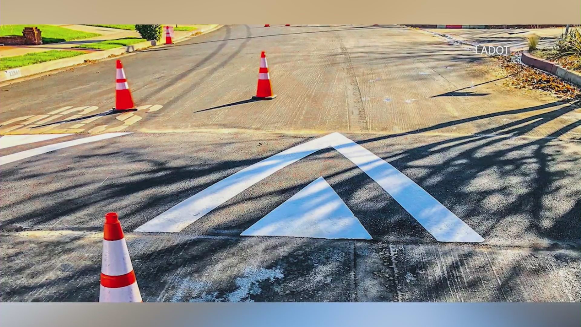 A speed hump is seen in this undated photo provided by the Los Angeles Department of Transportation.