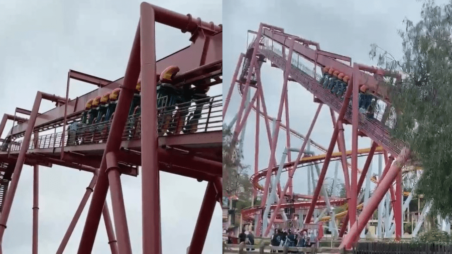 Riders stuck on the Silver Bullet roller coaster at Knott's Berry Farm on May 26, 2023. (Cititzen)