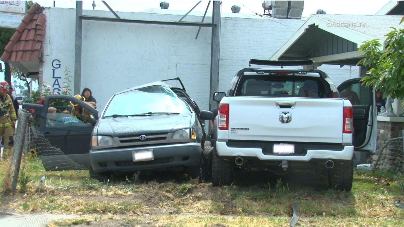 One person was killed and another was hospitalized after a a three vehicle road rage hit-and-run crash in San Bernardino on May 27, 2023. (OnScene.TV)