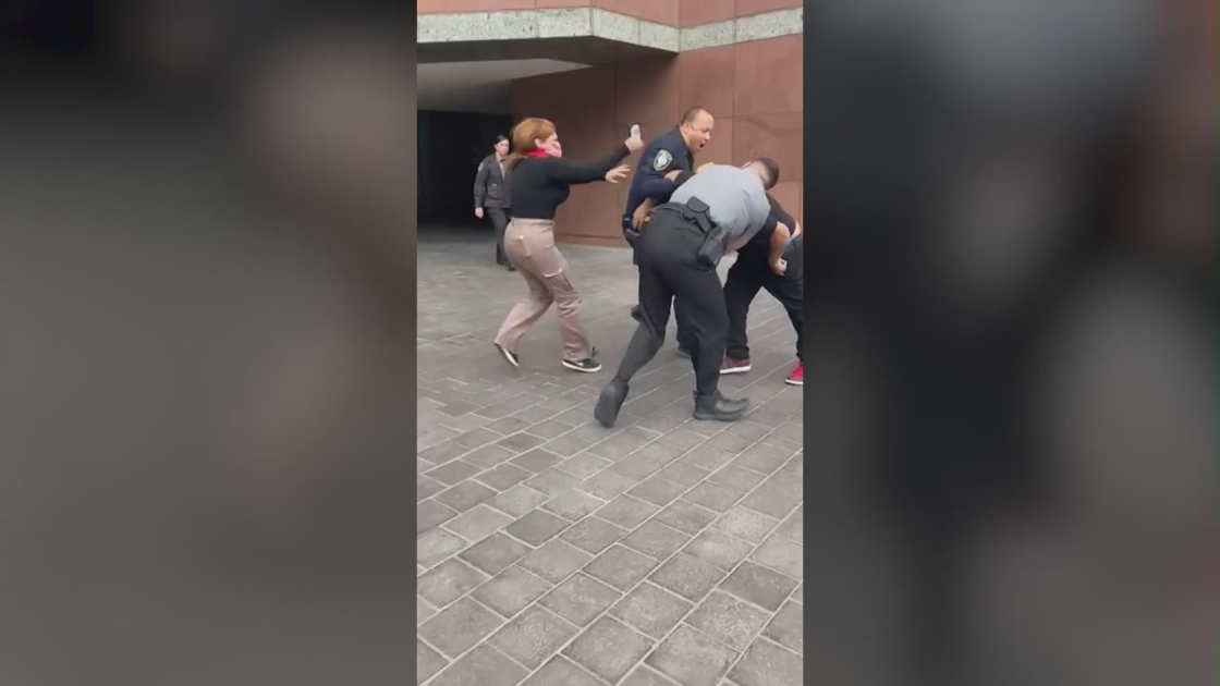 Video posted on Edin Enamorado's Instagram shows a tense confrontation between security guards and Homeland Security officers on May 5, 2023.