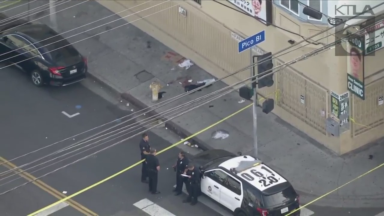 Police are searching for suspects after two juveniles were shot in the Pico-Union neighborhood on May 30, 2023. (KTLA)