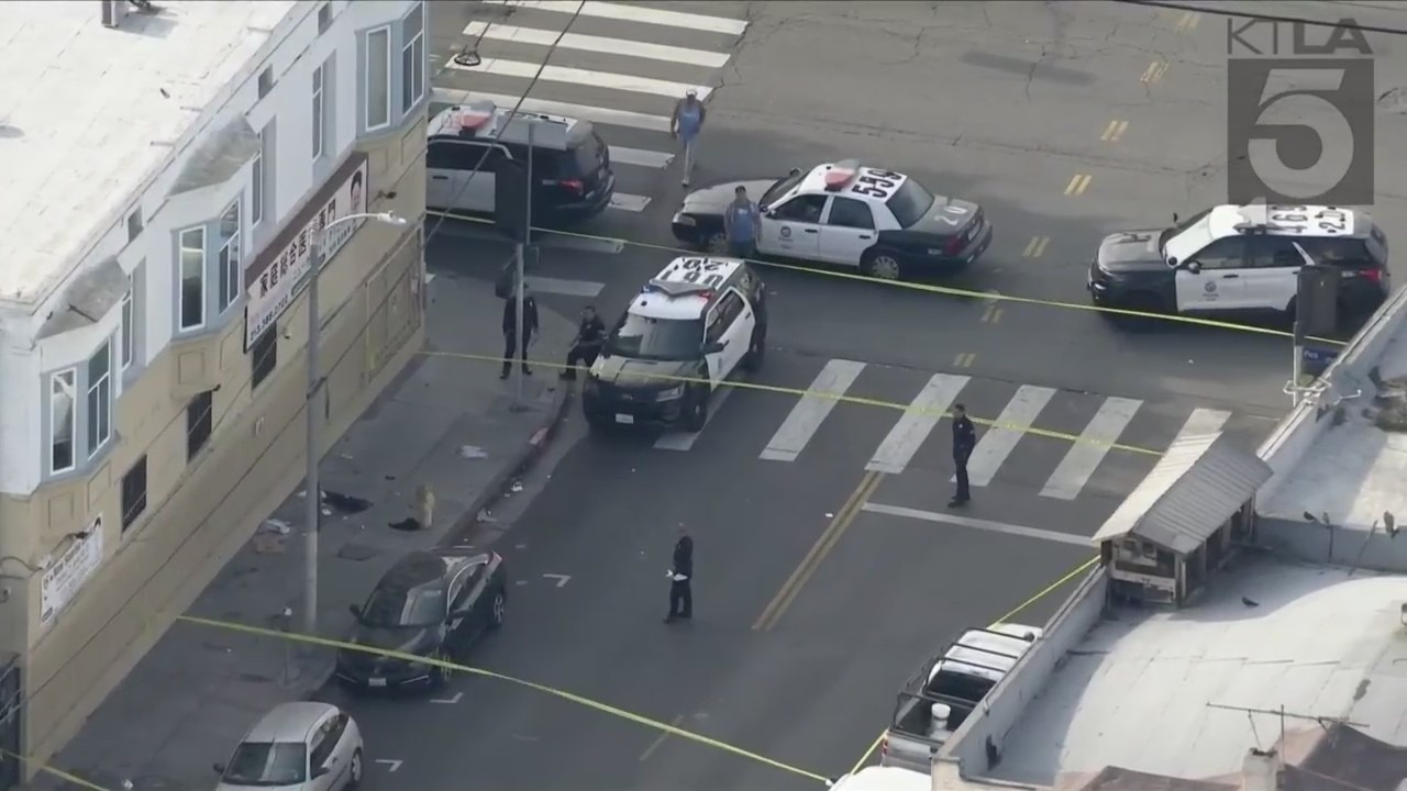 Police are searching for suspects after two juveniles were shot in the Pico-Union neighborhood on May 30, 2023. (KTLA)