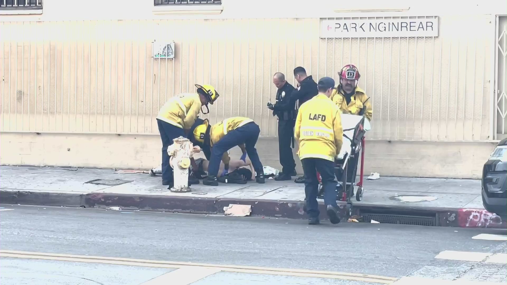 Police are searching for suspects after two juveniles were shot in the Pico-Union neighborhood on May 30, 2023. (KTLA)