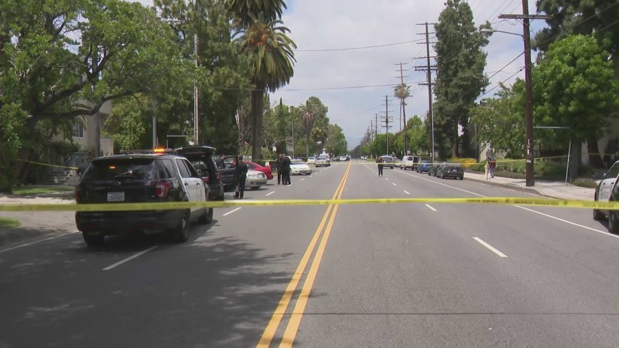 A Bentley driver was targeted and shot at by an armed robber in Sherman Oaks on May 10, 2023. (KTLA)