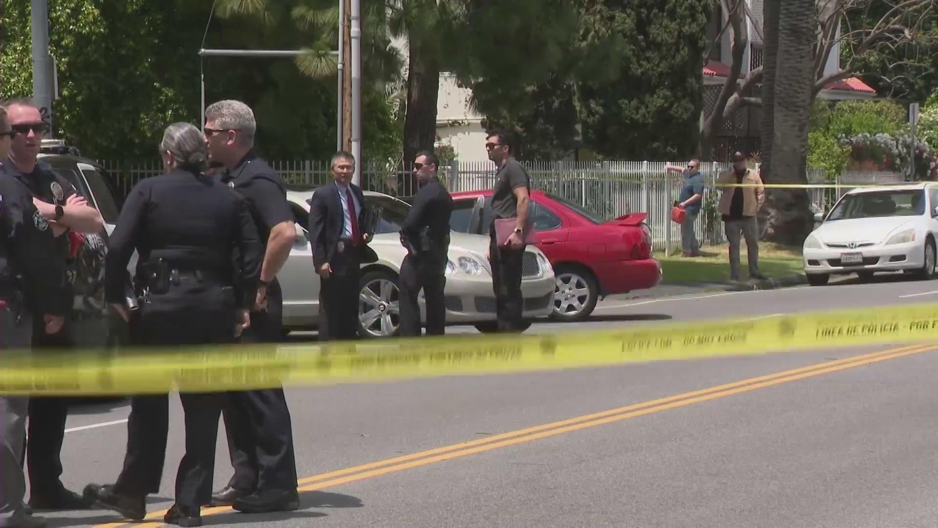 A Bentley driver was targeted and shot at by an armed robber in Sherman Oaks on May 10, 2023. (KTLA)