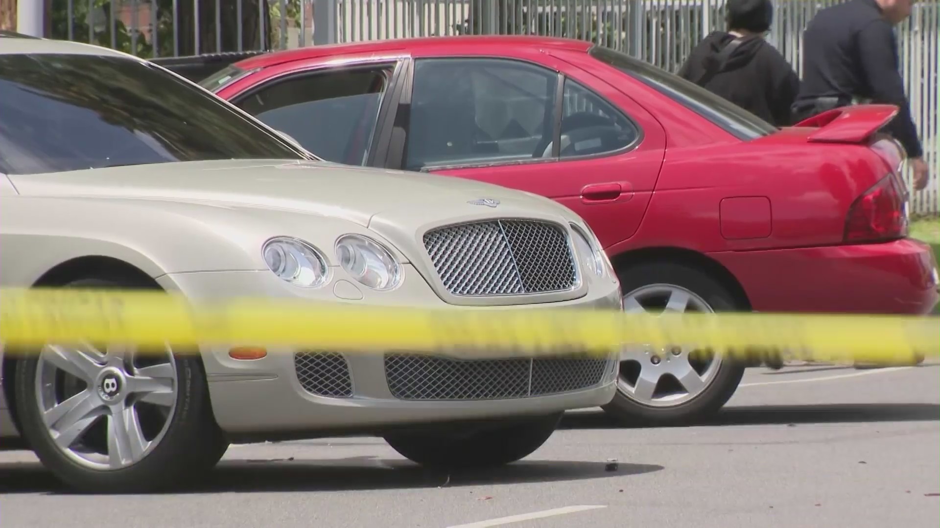 A Bentley driver was targeted and shot at by an armed robber in Sherman Oaks on May 10, 2023. (KTLA)