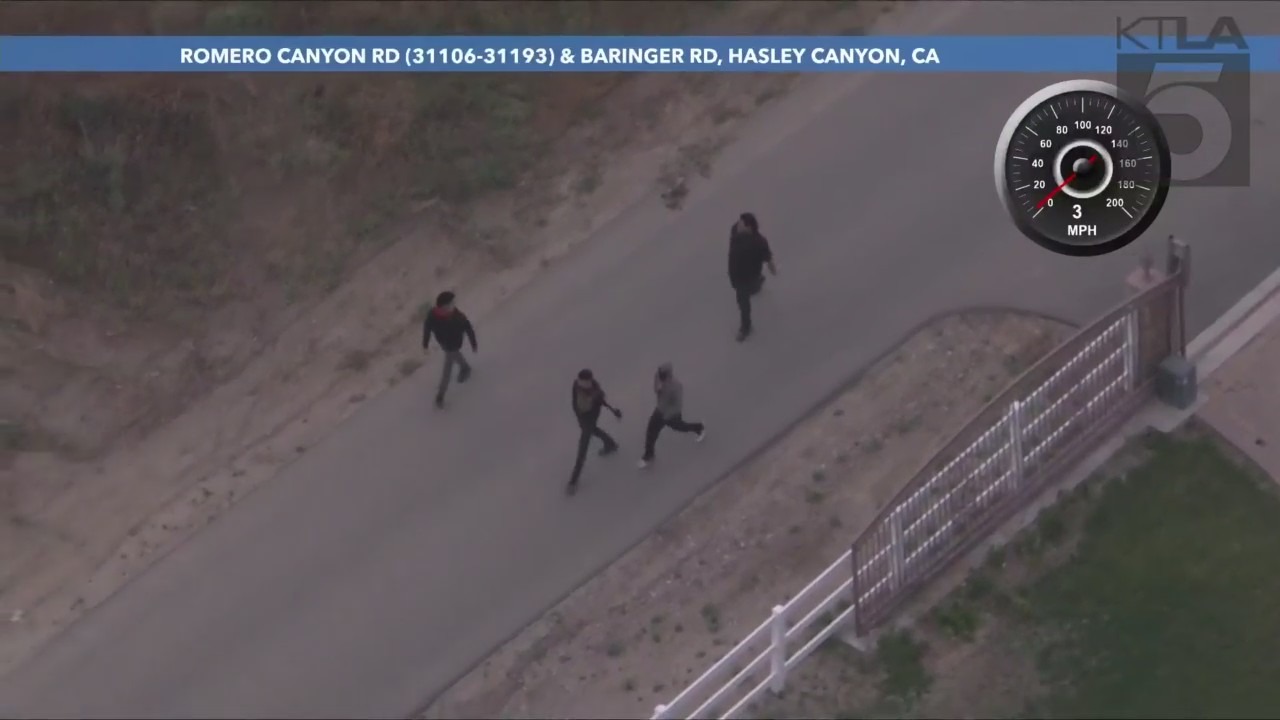 A group of robbery suspects were caught after a high-speed chase through Los Angeles County on May 26, 2023. (KTLA)