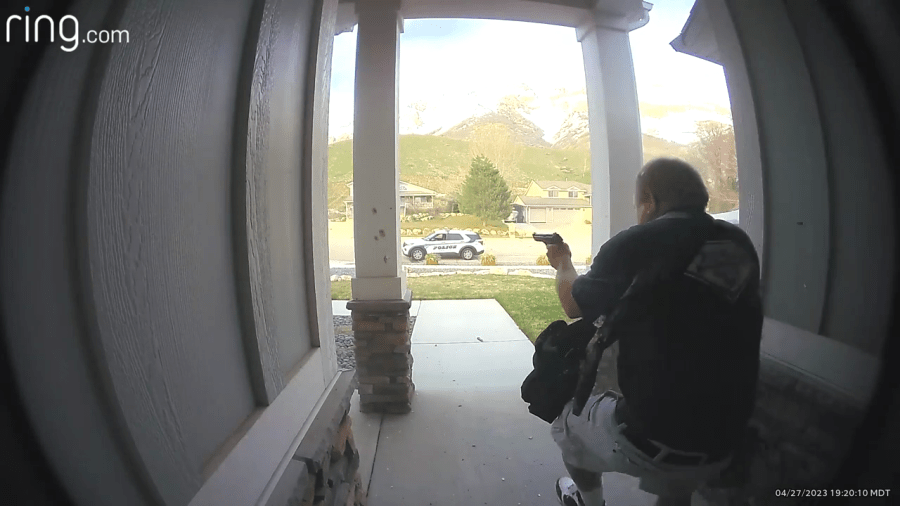 Jeffrey Roberts, 66, of Long Beach, can be seen firing upon officers in Utah after killing his brother on April 27, 2023. (Weber County Attorney's Office)