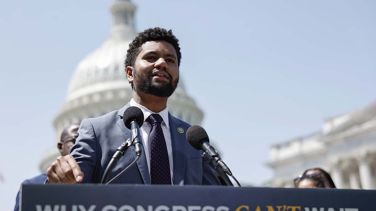 U.S. Rep. Maxwell Frost (D-Fla.) speaks at a press conference on gun safety legislation outside the U.S. Capitol on May 18, 2023, in Washington, D.C. (Anna Moneymaker/Getty Images)