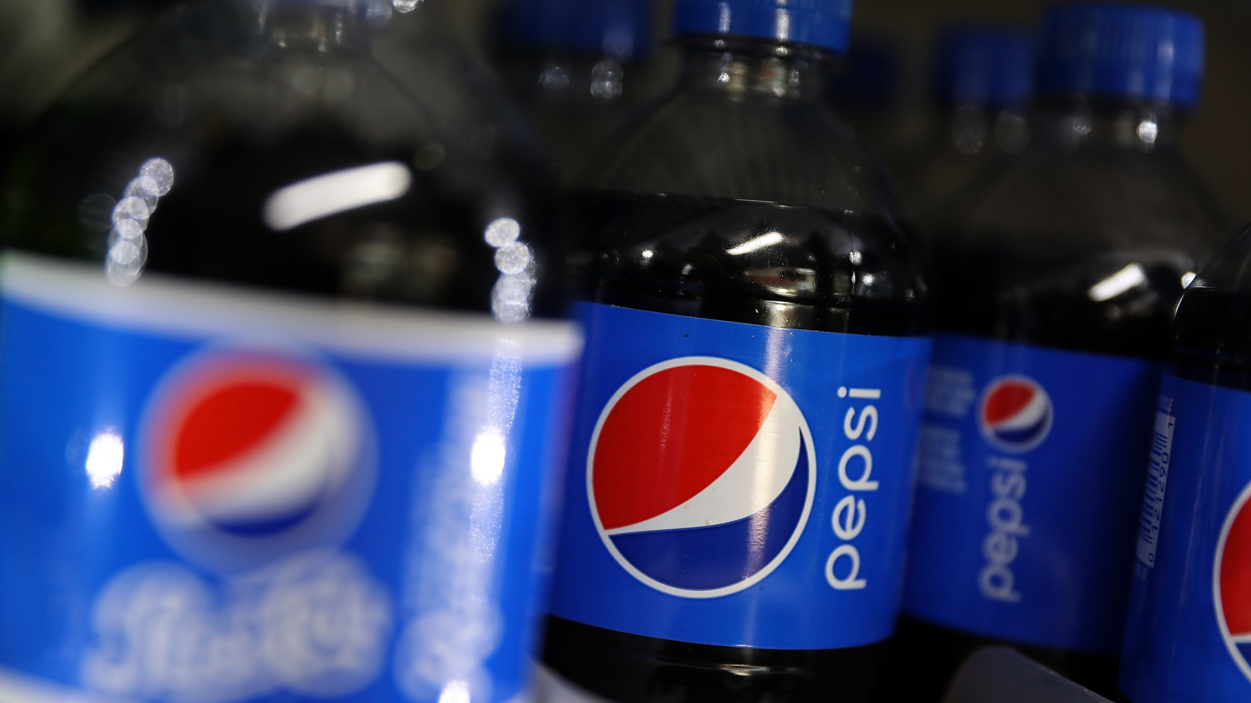 Bottles of Pepsi are displayed on a shelf at a California convenience store in 2018. (Justin Sullivan/Getty Images)