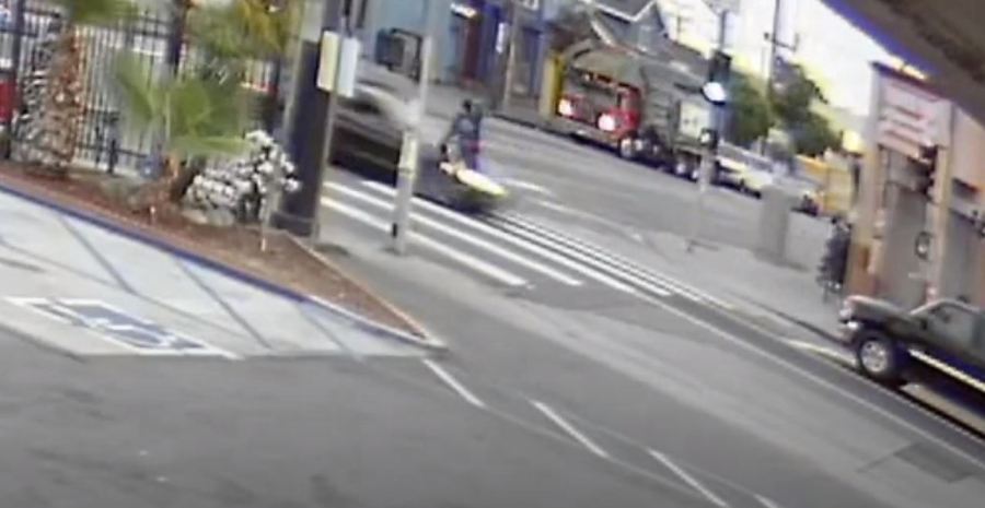 Security video of the moment Silvino Gomez was struck by a speeding hit-and-run driver in South L.A. on June 10, 2023. (Los Angeles Police Department)