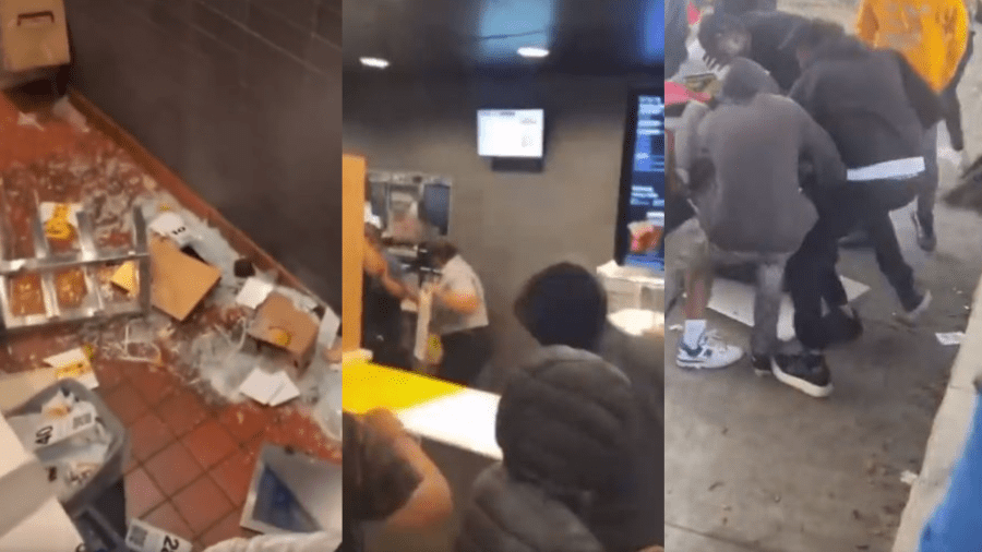 Video shows chaos breaking out as a group of looters overtook a McDonald’s store in South Los Angeles on June 19, 2023. (@zyerahhhhh_)