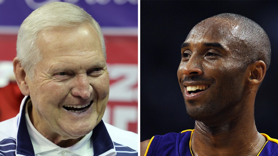 NBA Hall-of-Famers Jerry West (left) and Kobe Bryant are shown in this composite photo. (Getty Images)