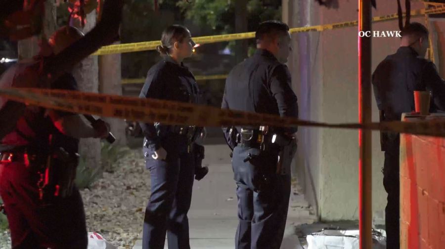 A man was killed after gunfire erupted outside of a business complex in North Hollywood on June 10, 2023. (OC Hawk)