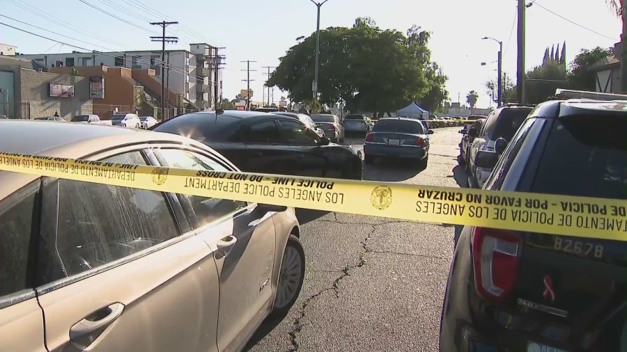 A suspect remains at large after a man was found shot to death in the North Hills neighborhood on June 17, 2023. (KTLA)