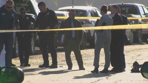 A suspect remains at large after a man was found shot to death in the North Hills neighborhood on June 17, 2023. (KTLA)