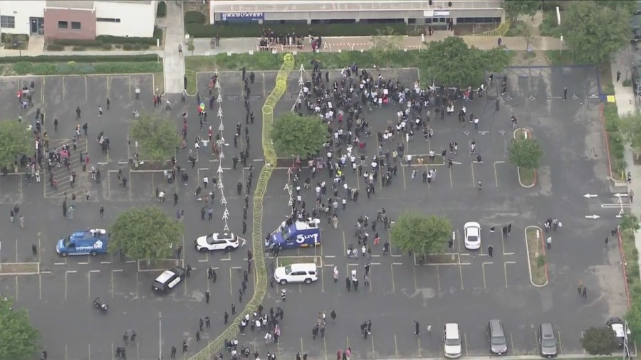 Fights broke out amid a Glendale school board meeting on the inclusion of Pride curriculum on June 6, 2023. (KTLA)