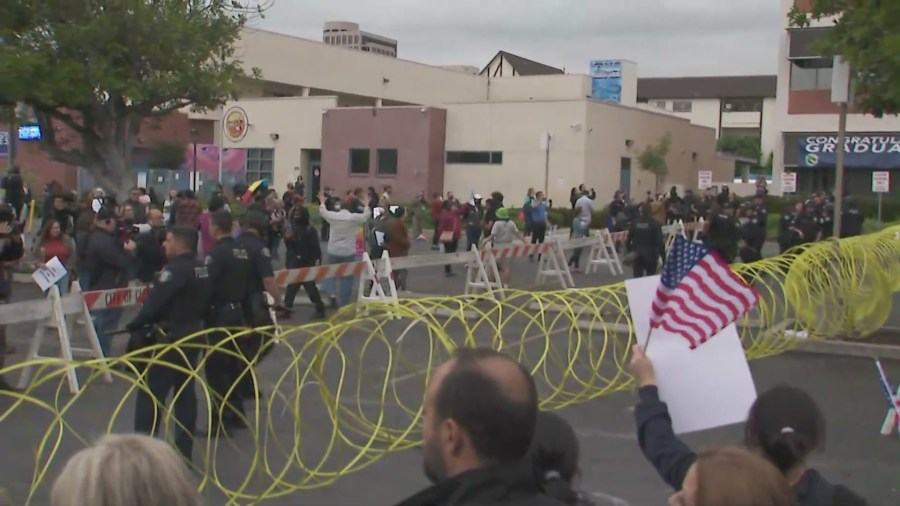 Fights broke out amid a Glendale school board meeting on the inclusion of Pride curriculum on June 6, 2023. (KTLA)