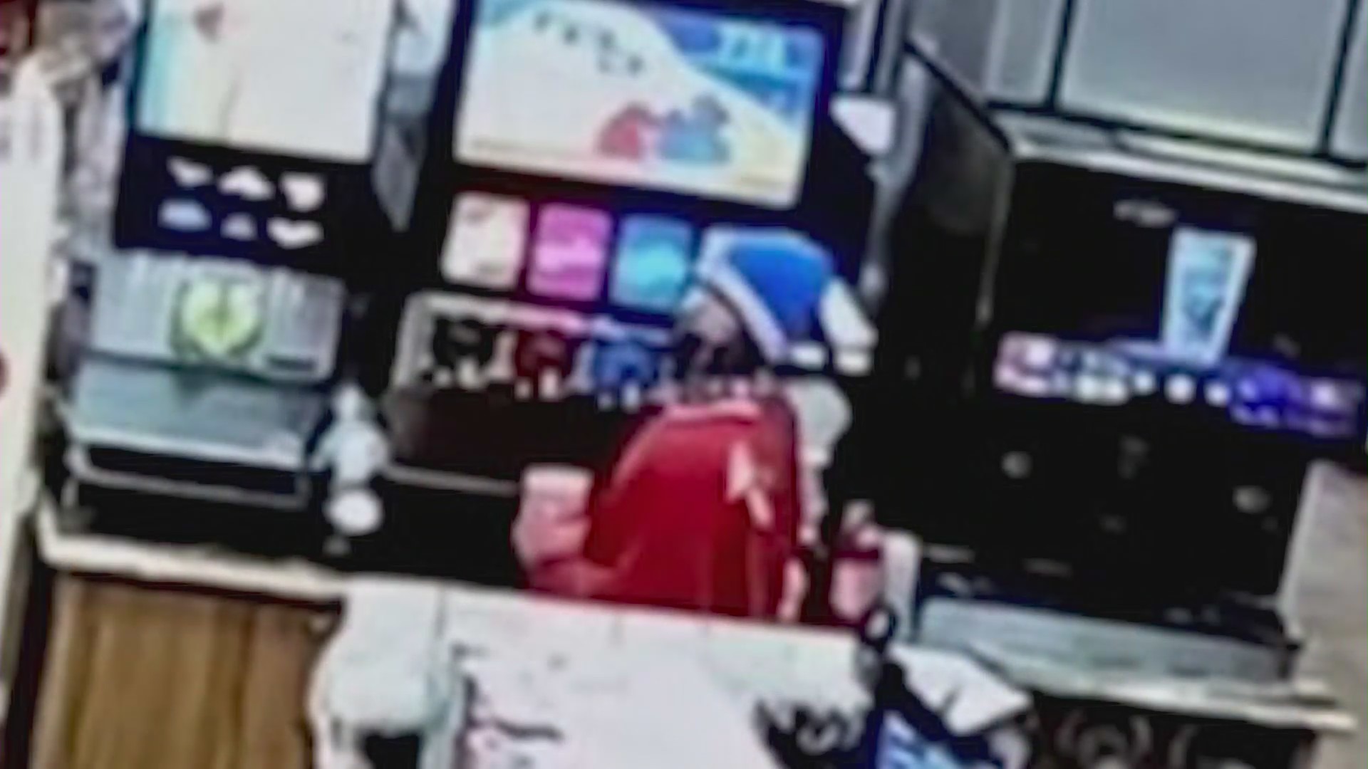 Security video captured the moment a thief stole a gas station’s safe in Highland before helping himself to a slushy on June 23, 2023. (KTLA)