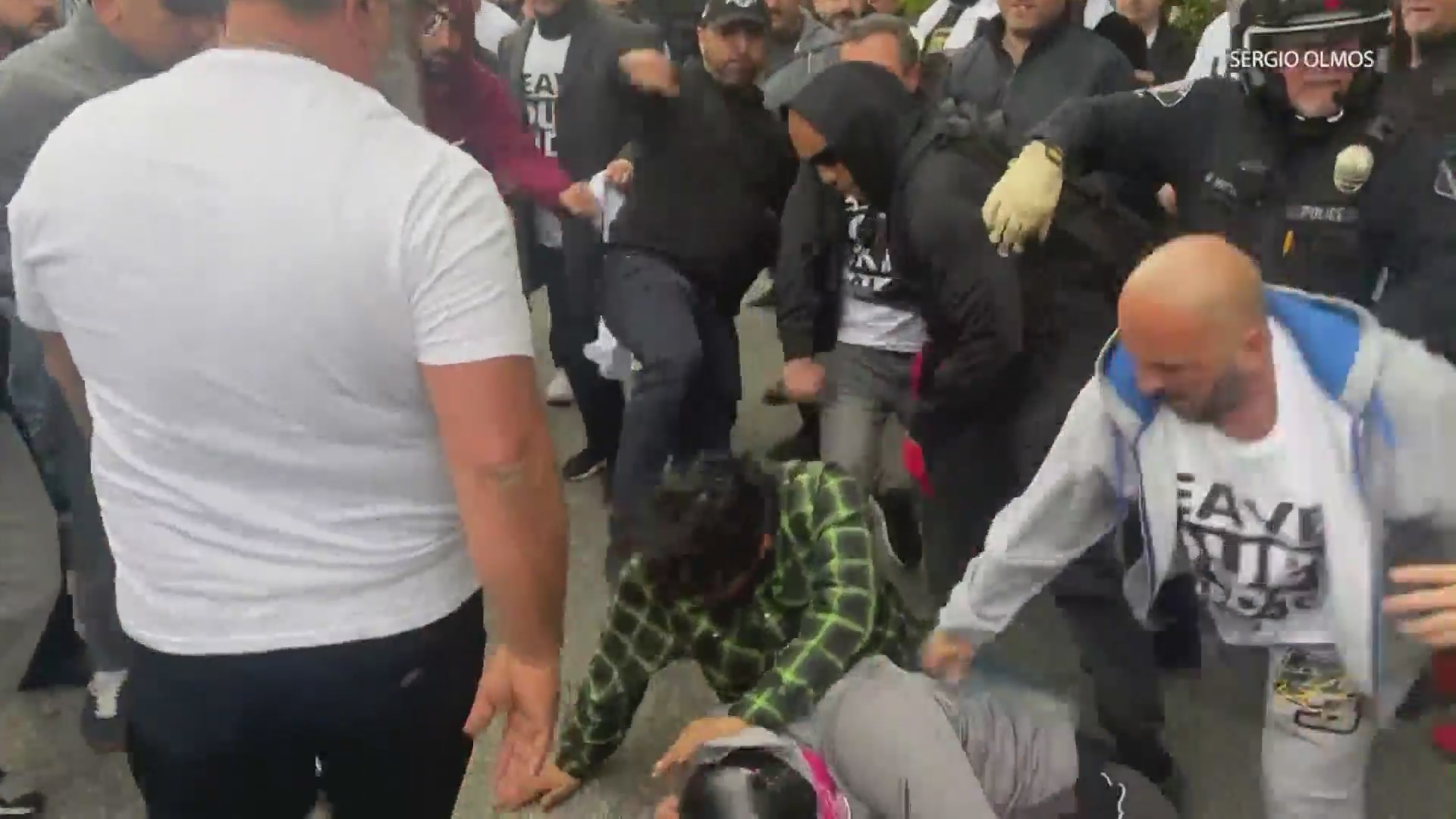 Fights broke out amid a Glendale school board meeting on the inclusion of Pride curriculum on June 6, 2023. (Sergio Olmos)